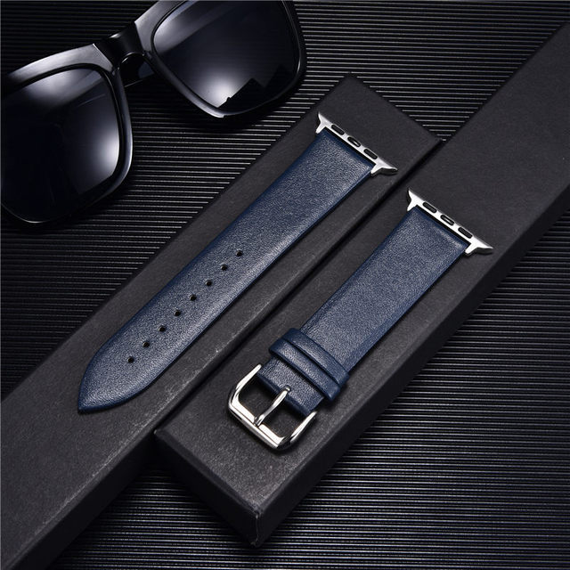 Genuine Leather Band Watch Bracelet Blue-Silver